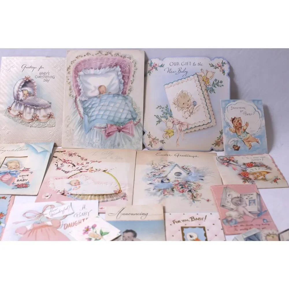 40s 50s New Baby Greeting Card Lot Scrapbooking Craft Collectible~260612-WH 1112